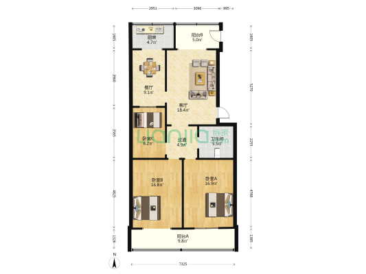 劲松北路12号 3室2厅1卫 107平方