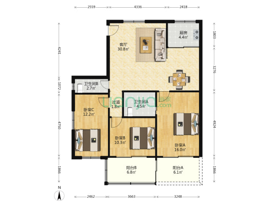 长乐路48号 3室1厅2卫 101平方