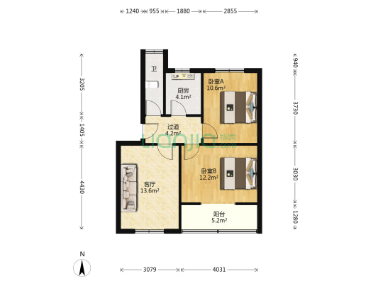 食品厂宿舍 2室1厅1卫 67平方