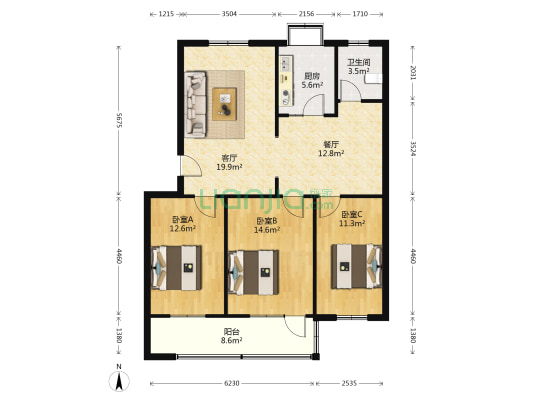 服装厂家属楼 3室2厅1卫 106平方