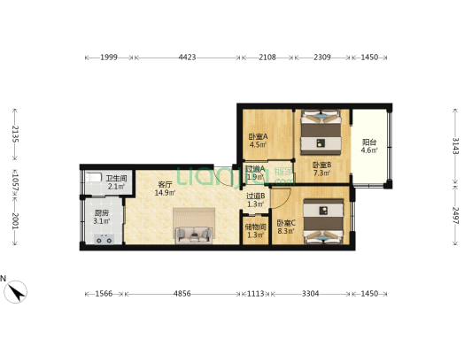 红牌楼北街6号 3室1厅1卫 58平方