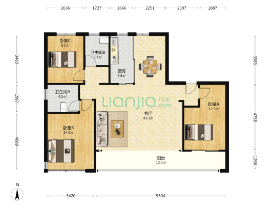 银丰玖玺城上和院（六期） 3室1厅2卫 152平方