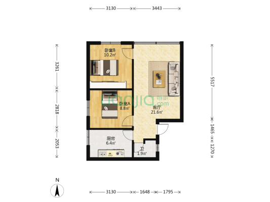 巴渝大厦 2室1厅1卫 64平方