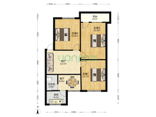 丰溪路88号 3室2厅1卫 80平方