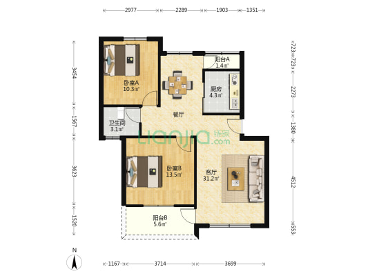 建阳花园 2室1厅1卫 92平方