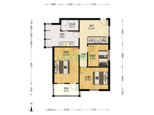 石牌岭休养所 3室1厅1卫 73平方