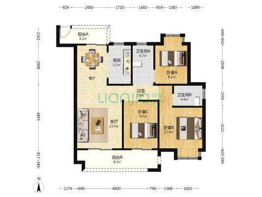 新悦府 3室1厅2卫 107平方