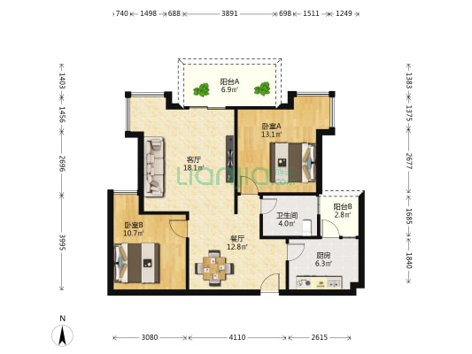权英豪苑 2室2厅1卫 86平方