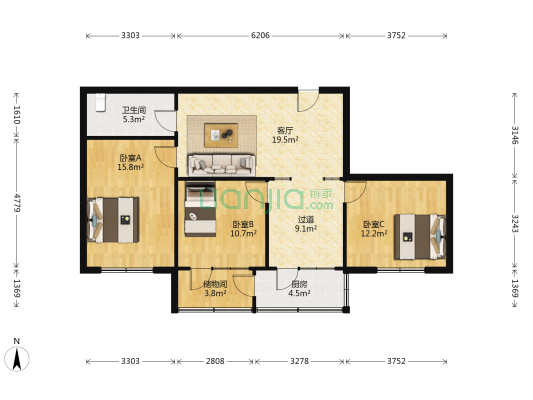 农机局宿舍楼 3室1厅1卫 100平方