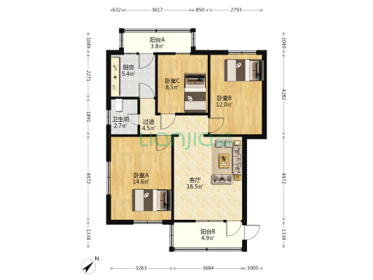 弓箭巷8号 3室1厅1卫 83平方