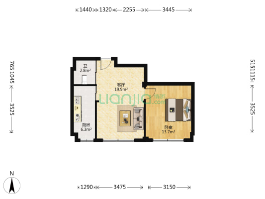 东城宜家 1室1厅1卫 65平方