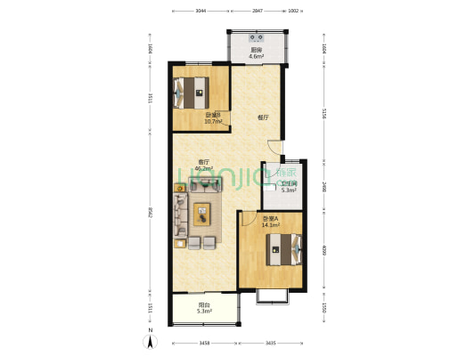 星河家园西区 2室1厅1卫 90平方