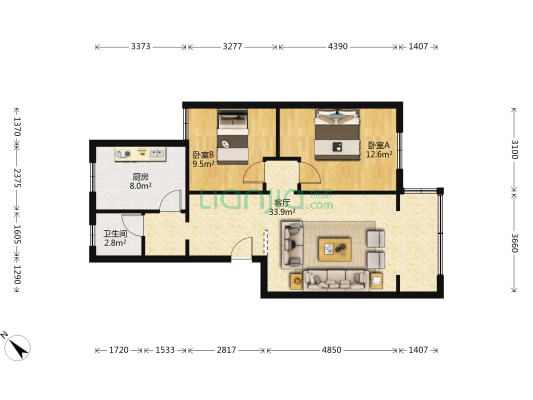 平景苑东区 2室1厅1卫 85平方