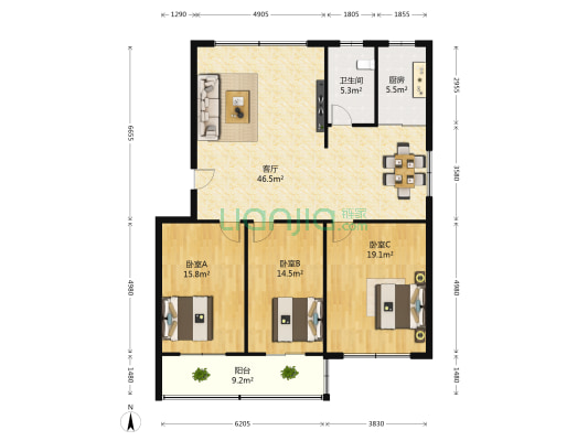 大邦小区(庄樱路) 3室1厅1卫 135平方