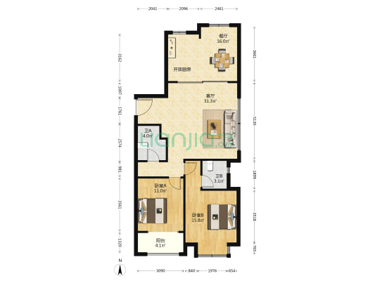 如东熙悦 2室2厅2卫 110平方