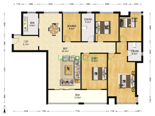 云开甲第花园 5室1厅2卫 176平方