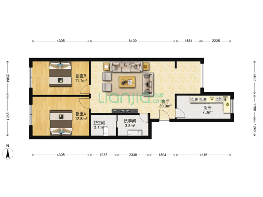 京津花园A区 2室1厅2卫 92平方