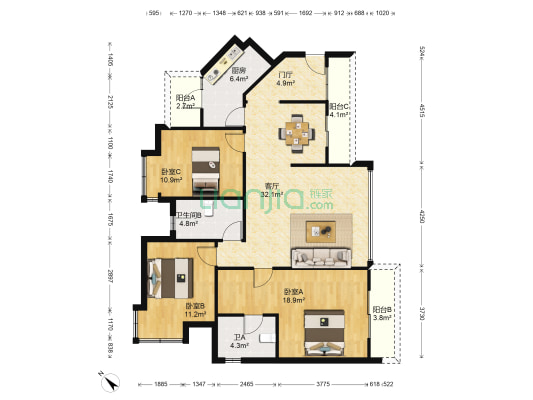 大城际 3室1厅2卫 126平方