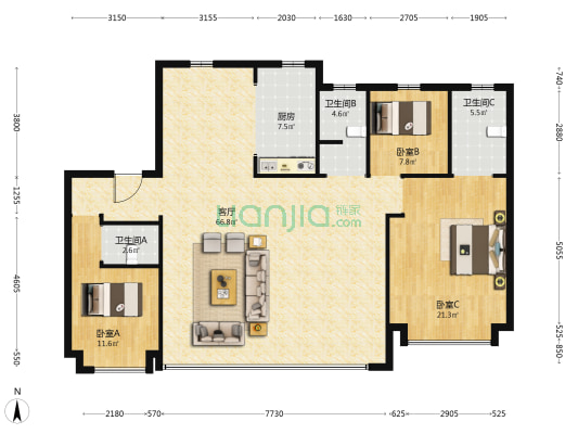 唐山中冶德贤公馆 3室1厅3卫 170平方