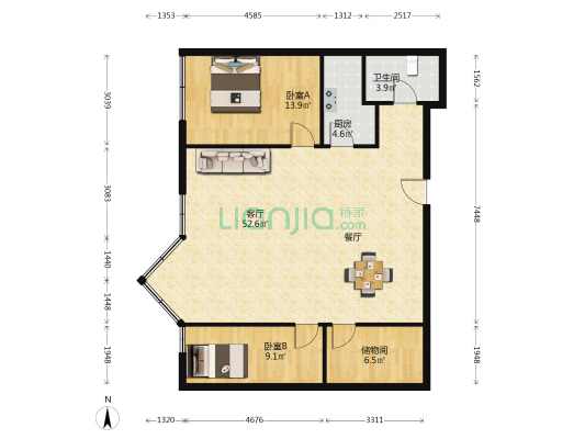 郑州大酒店 2室1厅1卫 140平方