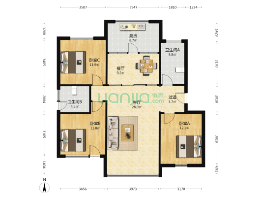仁和梅苑三区 3室2厅2卫 93平方