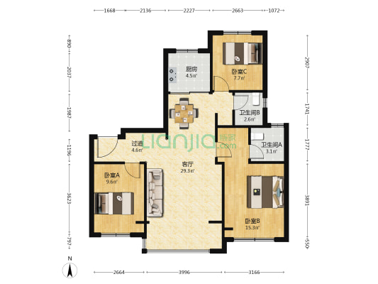 美的云与湖 3室1厅2卫 106平方
