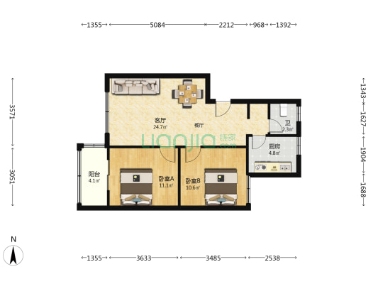 大源南一街120号 2室1厅1卫 71平方