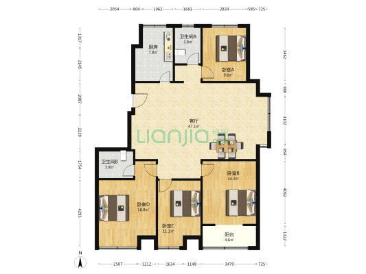 亿达世纪花园 4室1厅2卫 147平方