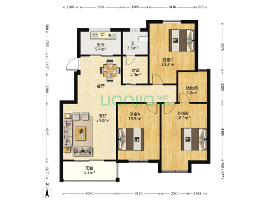 水秀新村华巷家园 3室1厅1卫 125平方