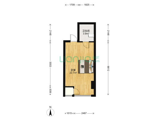 领峯国际 1室0厅1卫 45平方
