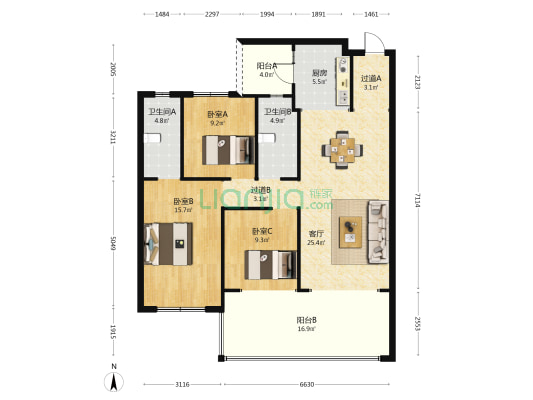 邦泰臻境 3室1厅2卫 111平方
