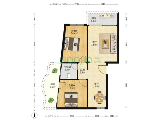 威力塑料厂宿舍 2室2厅1卫 81平方