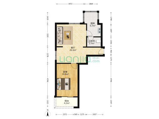 常青三垸社区 1室1厅1卫 61平方
