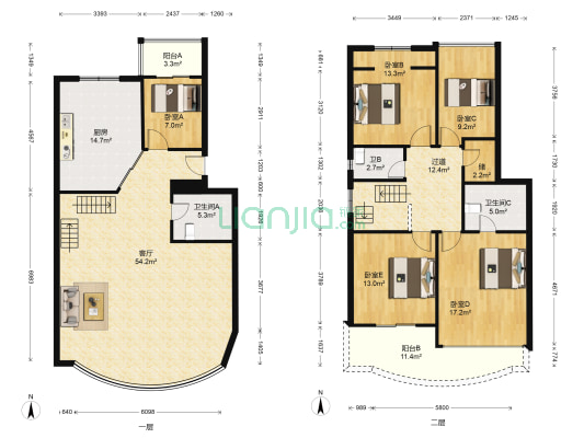 常青花园金苑 5室1厅3卫 208平方