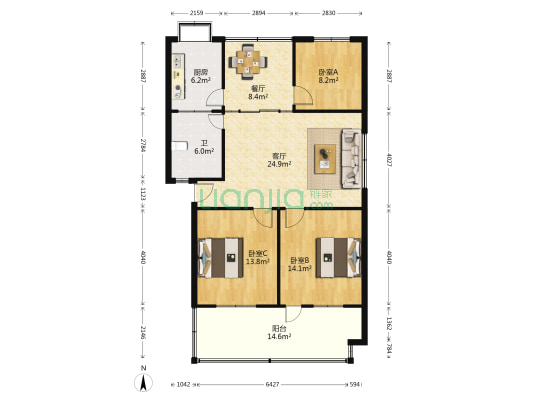 西南城坡路21号 3室2厅1卫 103平方