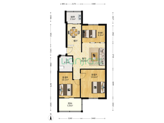 长丰二村南区 3室1厅1卫 89平方