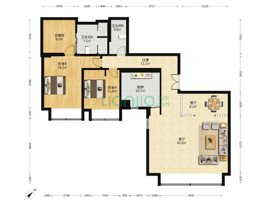 北京东直门8号 2室2厅2卫 182平方