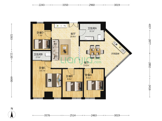 申航大厦 4室2厅2卫 128平方