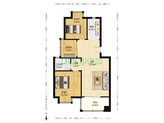 复兴西苑 3室1厅1卫 80平方