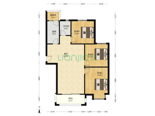 镇北社区 3室1厅1卫 120平方