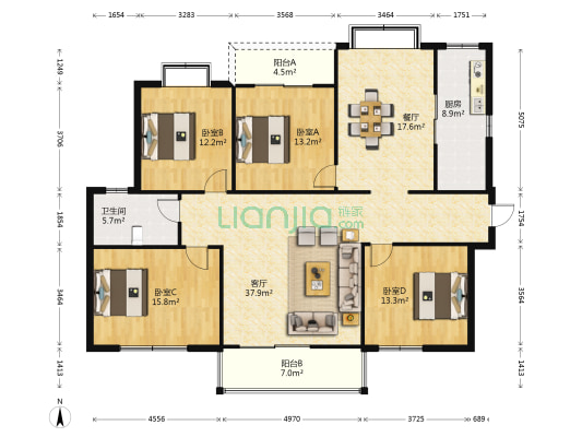 凤凰家园 4室2厅1卫 143平方