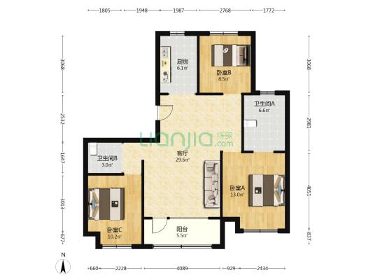 大众置业理想城市 3室1厅2卫 120平方