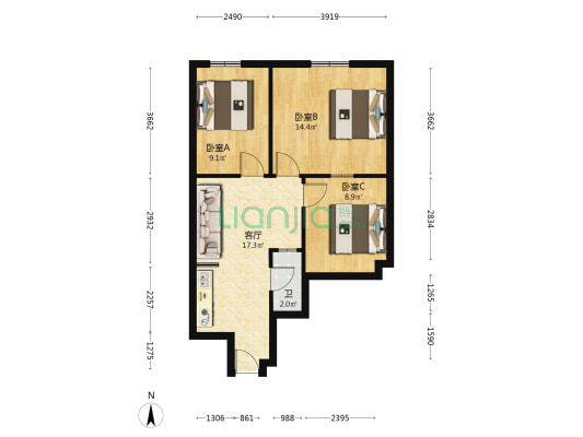 麦华楼 3室1厅1卫 102平方