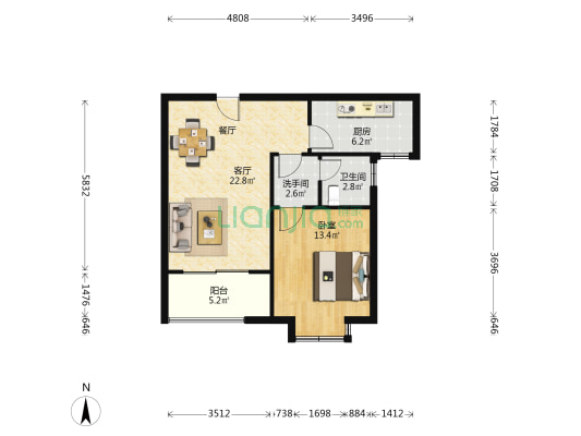西渚花苑南区 1室1厅2卫 72平方