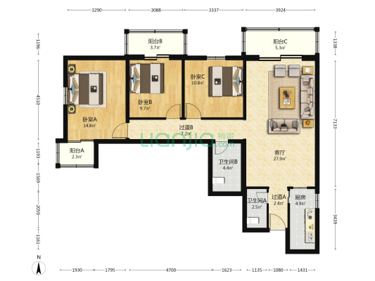 德外大街4号院 3室1厅2卫 128平方