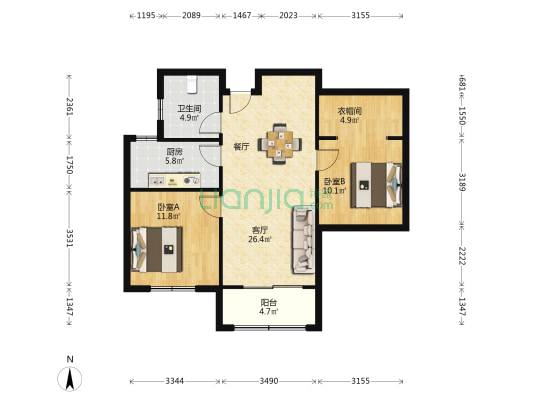 新店雅苑D地块 2室1厅1卫 96平方