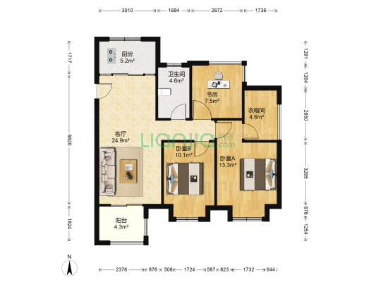 新城桃李郡 3室1厅1卫 99平方