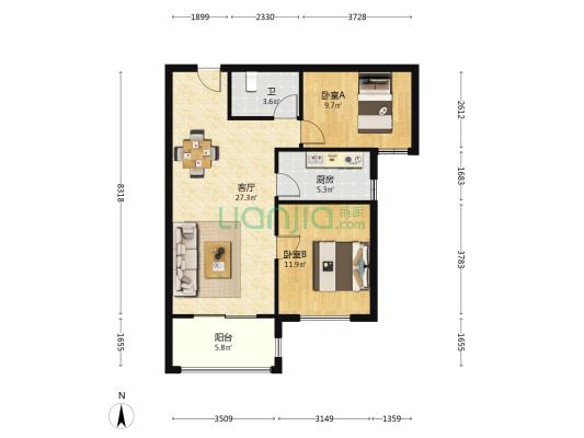 安元嘉里熙园 2室1厅1卫 88平方