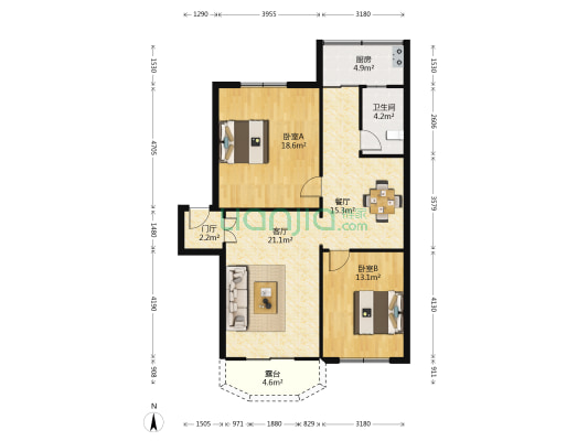 锦山大街323号 2室2厅1卫 100平方