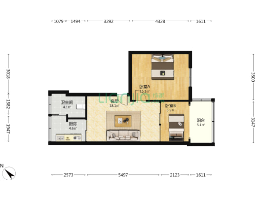 通祠路6号院 2室1厅1卫 63平方